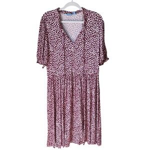Draper James Naci Dress Jersey Stretch Pink Dot Ruffle Trim Tie Neck Size Large